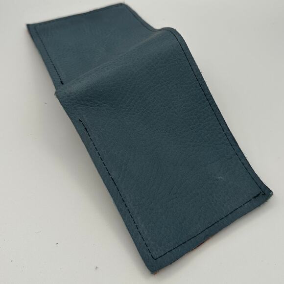 Minimalist Handmade Oaxaca Leather Wallet Royal Blue Slim Bifold Card Holder Men - Picture 2 of 7